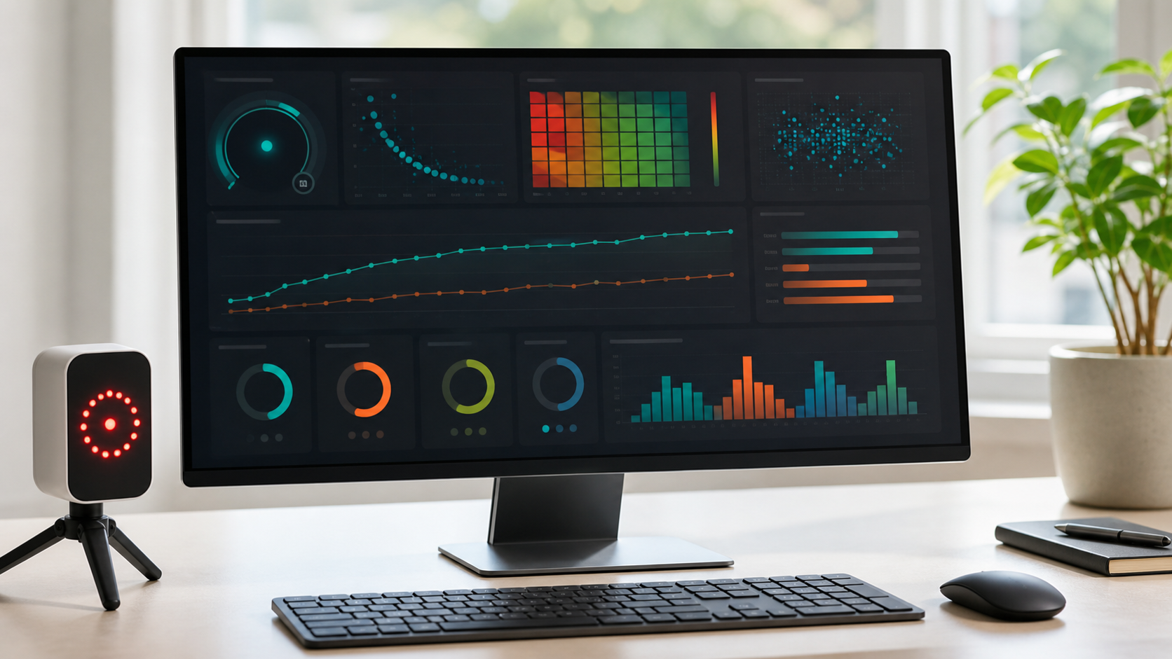 Reaction-time analytics dashboard on a monitor with timing light sensor